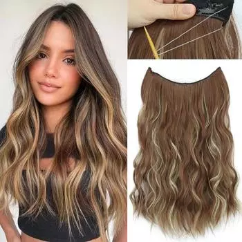 XINRAN Женская мода Натуральные волнистые шиньон с зажимами и невидимой проволокой Синтетическое волокно Волнистые наращивание волос Повседневная одежда 55 cm