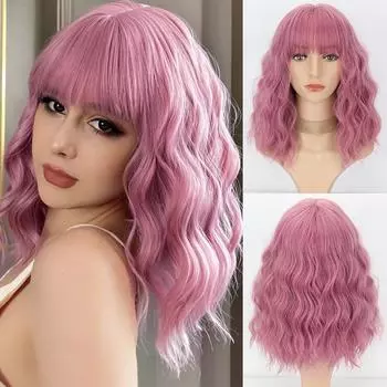 XINRAN женская мода светло-фиолетовый натуральный волнистый парик до плеч с челкой из синтетического волокна короткий волнистый парик косплей повседневная одежда