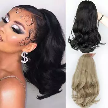 XINRAN женские короткие натуральные волнистые хвостики из синтетического волокна черно-коричневые наращивание волос повседневная одежда косплей зажим в шиньон 4