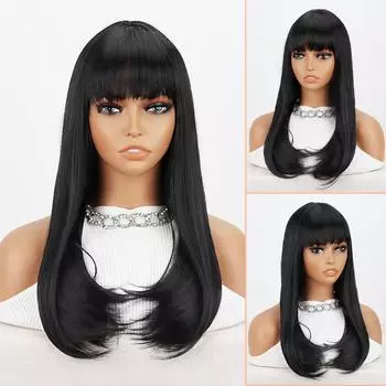 XINRAN женский длинный натуральный прямой волнистый черный парик с челкой из синтетического волокна, повседневная одежда, косплей, черный, коричневый, зеленый, оранжевый парик 60CM