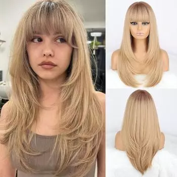 XINRAN женский многослойный длинный прямой парик с челкой из синтетического волокна, черный, коричневый, омбре, светлый цвет, повседневная одежда, натуральный прямой парик