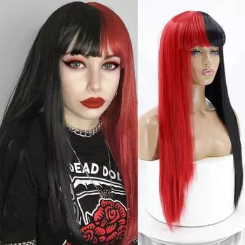 XINRAN женский синтетический длинный парик для косплея с челкой, длинные прямые волосы, двухцветный цвет омбре, полуцветные женские синтетические волосы