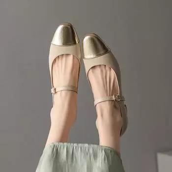 Xinyuda~ Кожаные туфли Мэри Джейн с французским литературным темпераментом, женские туфли с цветовым сочетанием, средний толстый каблук, круглая головка, светлый рот, одинарные туфли для женщин 34