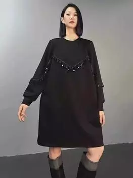 XITAO A-line Casual Knee-length O-neck Women Dress GMM1091 One Size чёрный