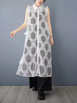 XITAO A-line Casual Solid Color Loose Fit Turn-down Collar Dress GMM1104 One Size белый