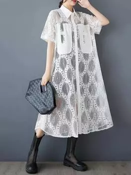 XITAO A-line Solid Color Casual Turn-down Collar Half Sleeve Dress GMM1085 One Size белый