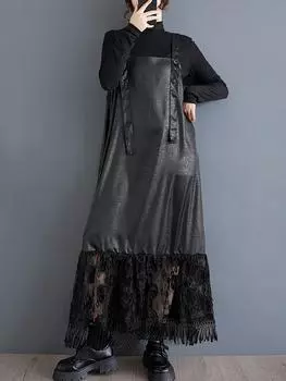 XITAO А-силуэт, однотонное платье длиной до щиколотки с длинными рукавами GMM1030 One Size чёрный