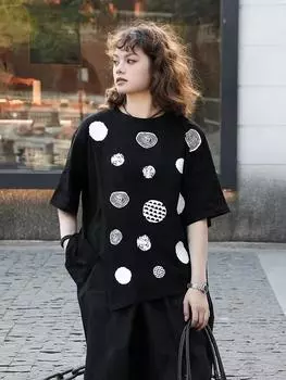 Xitao Асимметричная футболка контрастного цвета с разрезом ZY8920 One Size чёрный