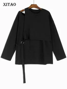 XITAO асимметричная лоскутная футболка с длинным рукавом, свободный модный индивидуальный повседневный топ с вырезами HQQ2270