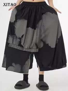 XITAO Асимметричная лоскутная свободная юбка контрастного цвета WLD11273 One Size чёрный