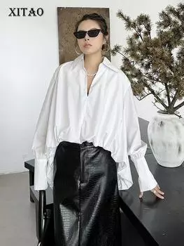 XITAO асимметричная однотонная женская блузка с V-образным вырезом ZY8897 One Size чёрный