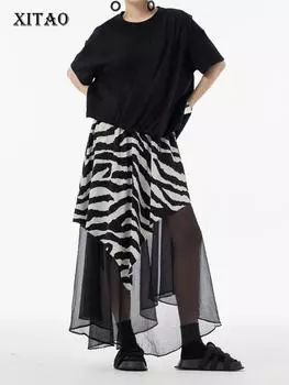 XITAO асимметричная шифоновая юбка модная полосатая женская WLD20174 One Size чёрный