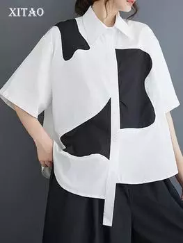 XITAO Асимметричная женская повседневная рубашка контрастного цвета с короткими рукавами ZY8798 One Size белый
