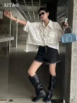 XITAO асимметричная женская рубашка с открытой спиной и повязкой, повседневные топы GJ1052