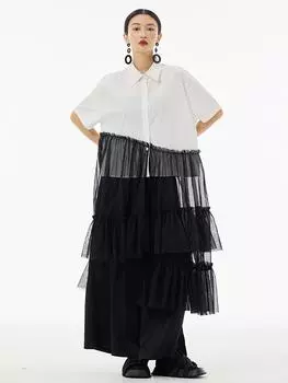 XITAO Асимметричное марлевое лоскутное платье контрастного цвета, свободное новое женское WLD20168 One Size чёрный