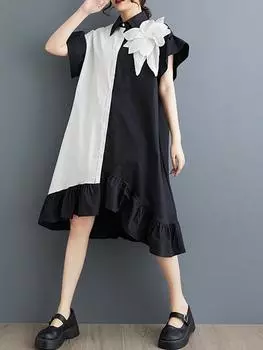 Xitao Асимметричное платье с воланами и трехмерным декором HQQ2351