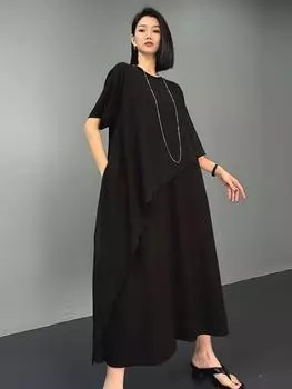Xitao Асимметричное повседневное лоскутное платье, однотонное свободное модное женское платье WLD20154