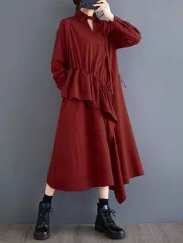 Xitao Асимметричное женское платье с воланами по краю GYX1049 One Size чёрный