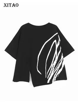 XITAO Асимметричные футболки женские индивидуальные модные свободные топы WLD16669 One Size чёрный