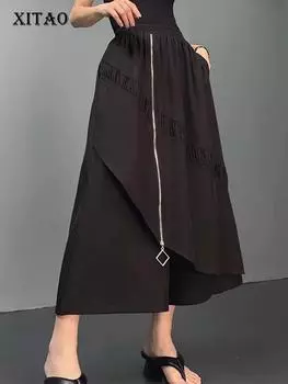 XITAO асимметричные лоскутные брюки на молнии, новые женские однотонные WLD20145