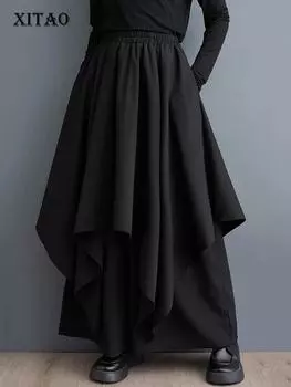 XITAO асимметричные лоскутные широкие брюки черные уличные модные индивидуальные женские брюки DMJ3983