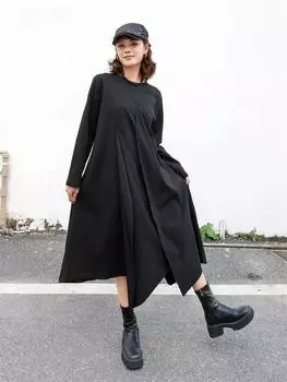 Xitao Асимметричные однотонные платья в стиле пэчворк GJ1096 One Size чёрный