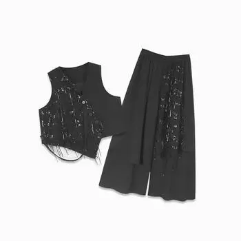 Xitao Асимметричный комплект из пайеток в стиле пэчворк HQQ2457 M чёрный