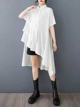 XITAO Asymmetric Hem Casual Shirt GYX1600 One Size белый