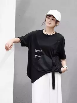 XITAO Asymmetrical Letter Women Casual T-shirts Women Tops HQQ2337