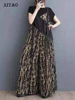 XITAO асимметричные пэчворк подтяжки комбинезоны DMJ4172 One Size чёрный