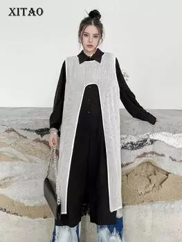 XITAO ажурный свободный жилет однотонный женский жилет без рукавов с круглым вырезом LYD1763 One Size белый