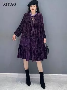 XITAO бархатное платье с длинными рукавами, повседневный модный пуловер, женская одежда DMJ3522