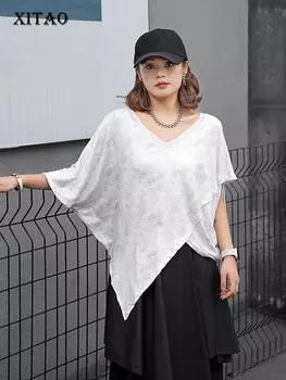 XITAO Bat Wing Sleeve T-shirt Tie Dye Irregular Women New Top Loose Fashion ZY8719