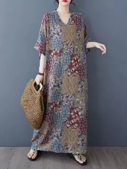 XITAO Batwing Sleeve Print Flower Dress ZMY1016 One Size синий