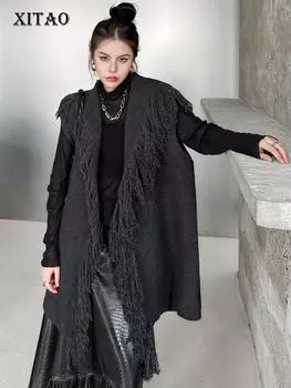 XITAO без рукавов с кисточками Вязаные свитера с повязками и открытой строчкой Свободные повседневные женские DMJ2657