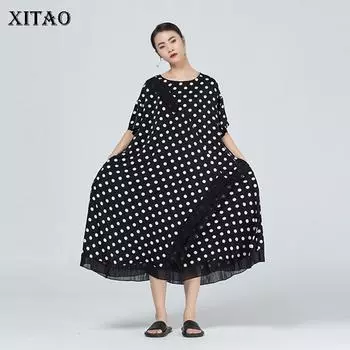 XITAO большой размер, платье нестандартной формы, летнее новое модное свободное повседневное модное темпераментное женское платье с круглым вырезом, WMD1092 One Size белый