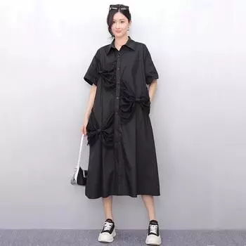 XITAO Bow Mesh Single Breasted Lapel Female Dress HQQ2458 One Size белый