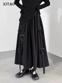 XITAO Брюки с эластичной резинкой на талии и трехмерным декором ZY8654 M чёрный