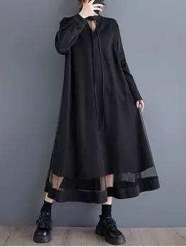 XITAO Casual A-line O-neck Solid Color Mid-calf Dress GMM1112 One Size чёрный