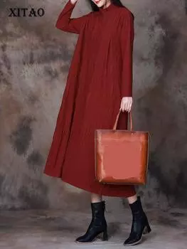 XITAO Casual Fashion Женское платье-пуловер с полувысоким воротником DMJ2561 One Size фиолетовый