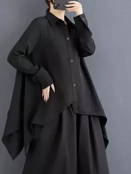 XITAO Повседневная однотонная асимметричная женская блузка А-силуэта GMM1133 One Size чёрный