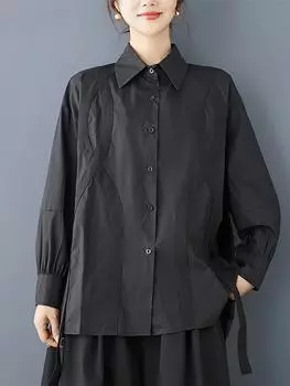 XITAO Casual Solid Color Turn-down Collar Full Sleeve Blouse New Korea Single Breasted Buckle Autumn Female Shirt GMM1110 One Size чёрный