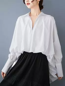 XITAO Casual Solid Color V-neck Full Sleeve Buckle Blouse GMM1105 One Size чёрный