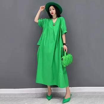 XITAO Casual V-neck Pocket Female Dress ZMY1079 One Size