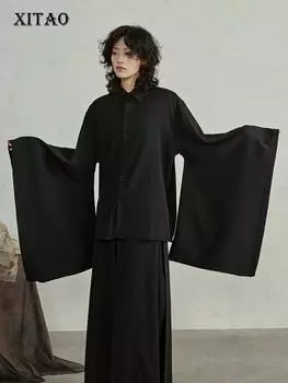 XITAO Черная женская рубашка в винтажном китайском стиле, индивидуальный топ с широкими рукавами DMJ3930 One Size чёрный