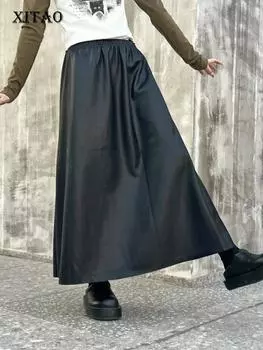XITAO черная женская юбка из искусственной кожи, простая модная свободная женская юбка DMJ3433 M чёрный