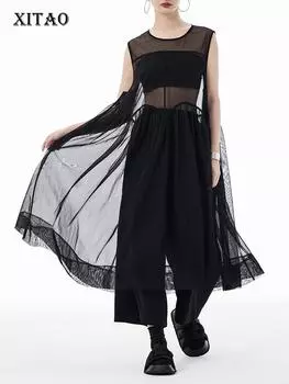 XITAO черное платье без рукавов из органзы сексуальное свободное модное женское WLD20225 One Size чёрный
