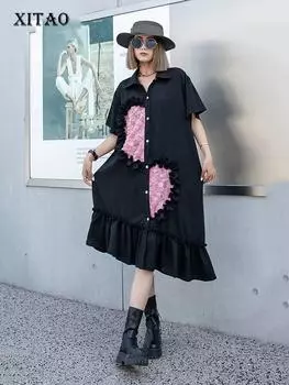 XITAO черное платье модное асимметричное платье с цветочным принтом свободное женское платье GJ0003