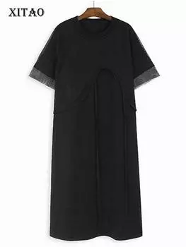 Xitao Черное женское повседневное платье из двух частей WLD20139 One Size чёрный