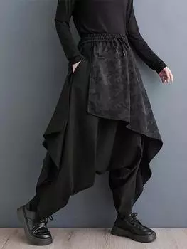 XITAO черные лоскутные брюки через плечо, модные индивидуальные нерегулярные женские уличные модные брюки до щиколотки DMJ3505